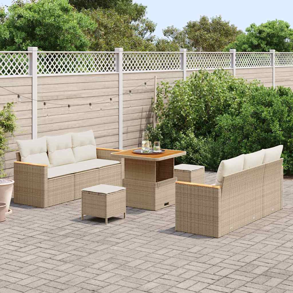 Set Divano da Giardino con cuscino 9 pcs Beige Poly Rattan 3364946