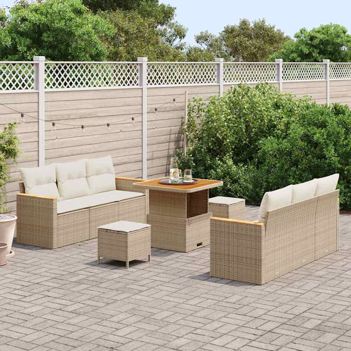 Set Divano da Giardino con cuscino 9 pcs Beige Poly Rattan 3364946