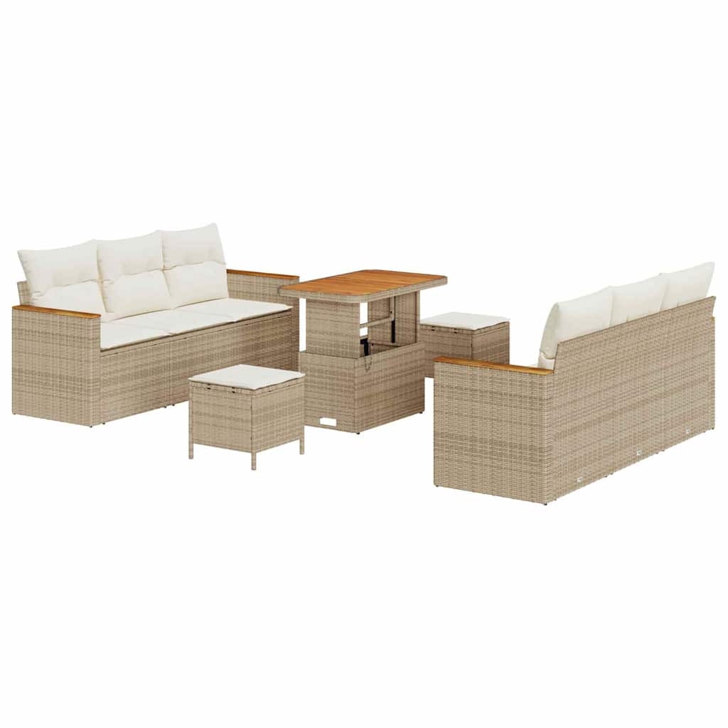 Set Divano da Giardino 9 Pezzi con Cuscini Beige Polyrattan Acacia 3364951