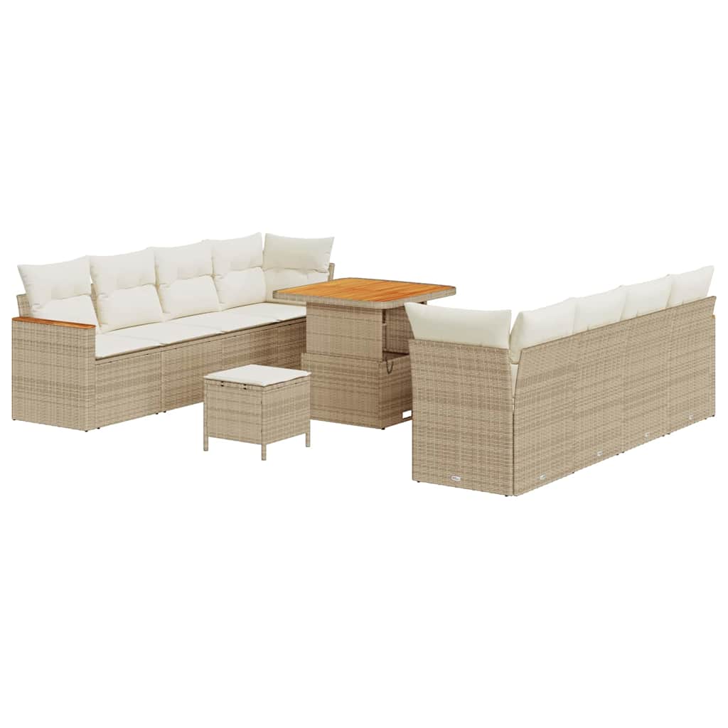 Set di Sofà da Giardino a 11 Pezzi con Cuscini Beige Politrattato Acacia 3364966