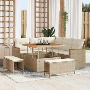 Set di Divani da Giardino con Cuscini Beige in Rattan Polimerico e Acacia 3364986