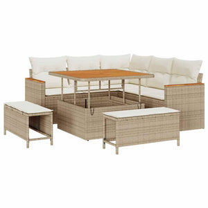Set di Divani da Giardino con Cuscini Beige in Rattan Polimerico e Acacia 3364986