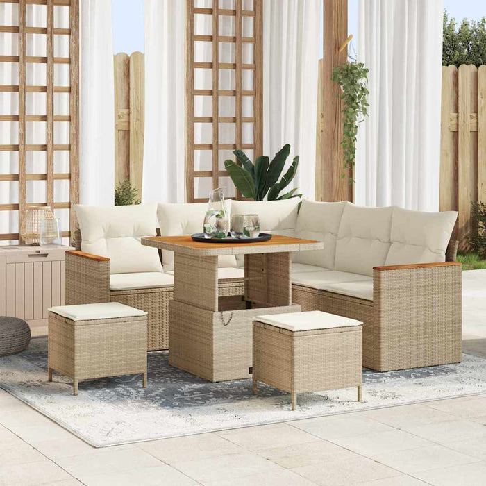 Set Divano da Giardino da 8 pezzi con Cuscini Beige Rattan Poliestere Acacia 3364991