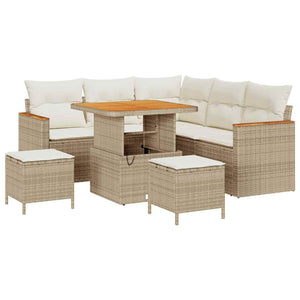 Set Divano da Giardino da 8 pezzi con Cuscini Beige Rattan Poliestere Acacia 3364991