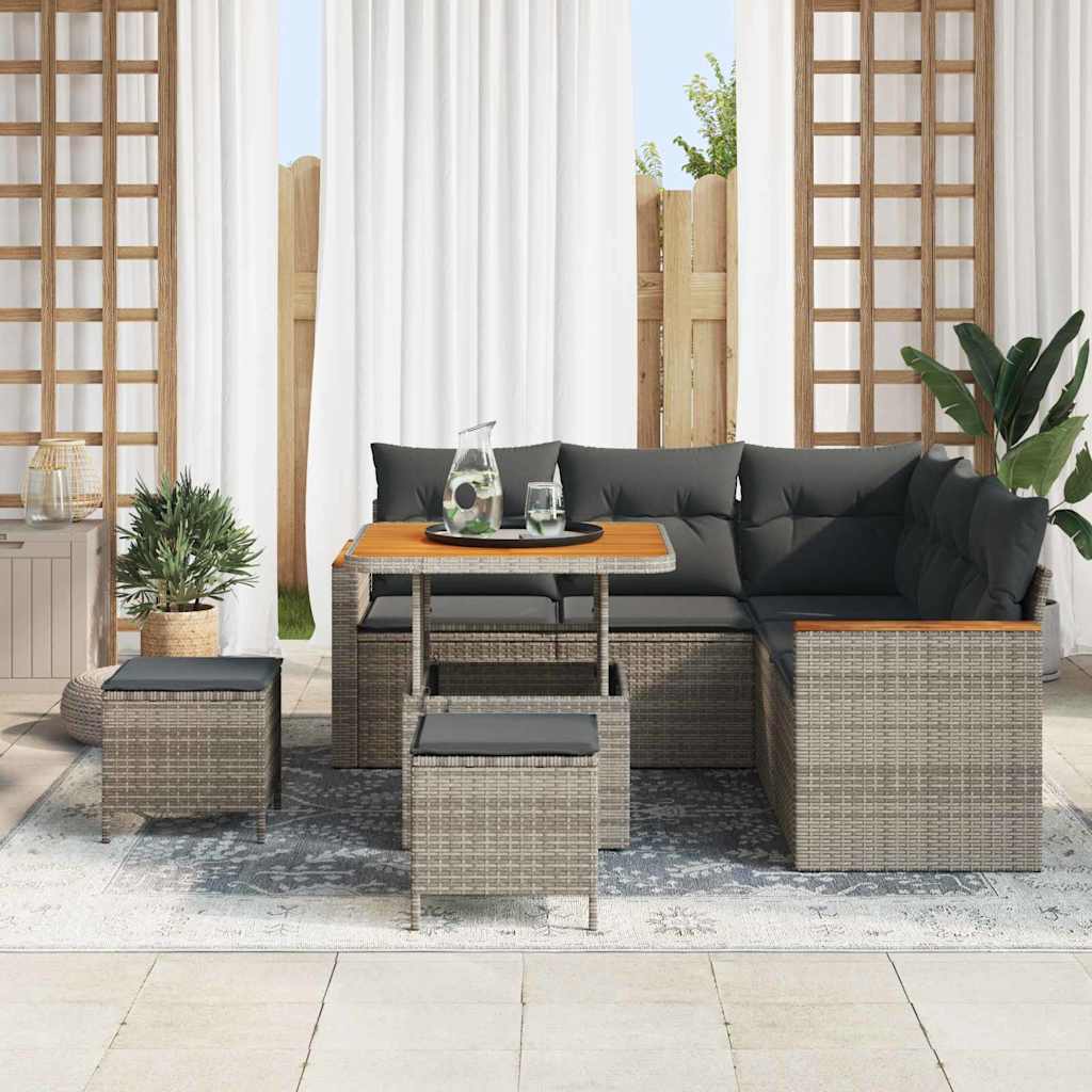 Set Divano da Giardino con cuscino 8 pcs Grigio Poly Rattan 3364993