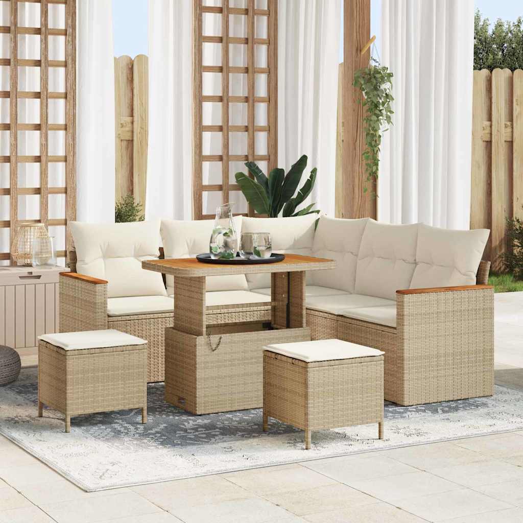 Set di Divani da Giardino  con Cuscini Beige Polyrattan Legno di Acacia 3364996