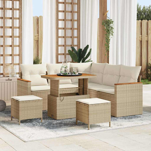 Set di Divani da Giardino  con Cuscini Beige Polyrattan Legno di Acacia 3364996