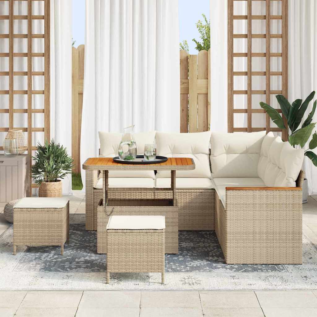 Set di Divani da Giardino  con Cuscini Beige Polyrattan Legno di Acacia 3364996