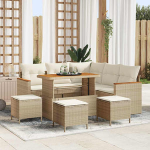 Set di Divani da Giardino 9 Pezzi con Cuscini Beige in Rattan Sintetico e Legno di Acacia 3365001