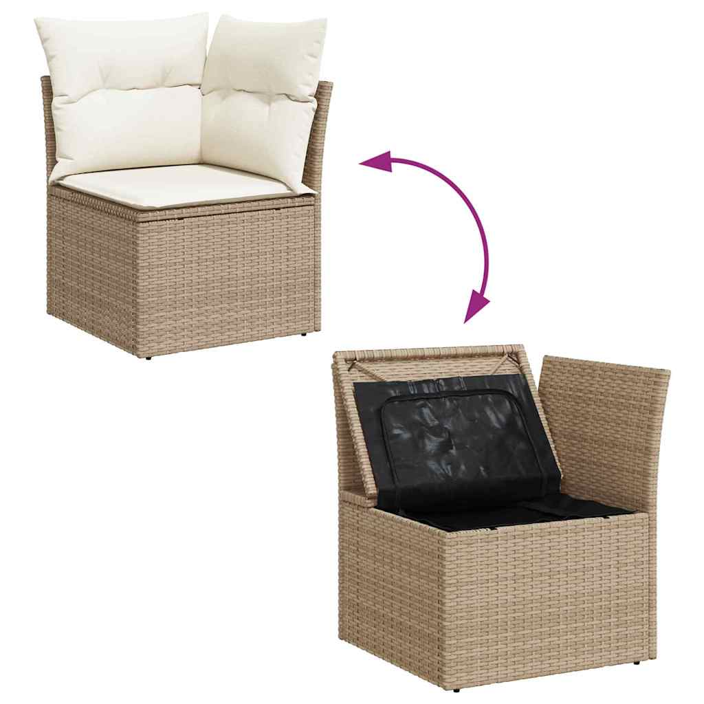 Set di Divani da Giardino 9 Pezzi con Cuscini Beige in Rattan Sintetico e Legno di Acacia 3365001