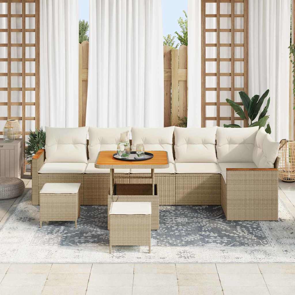 Set Divano da Giardino con cuscino 9 pcs Beige Poly Rattan 3365011