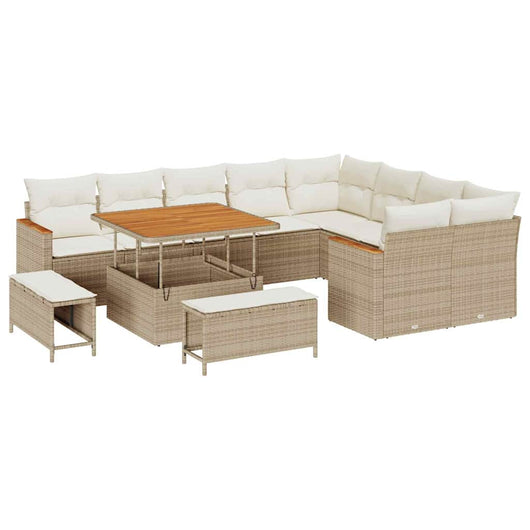 Set di 12 Pezzi Divano da Giardino con Cuscini Beige Polyrattan Acacia 3365026