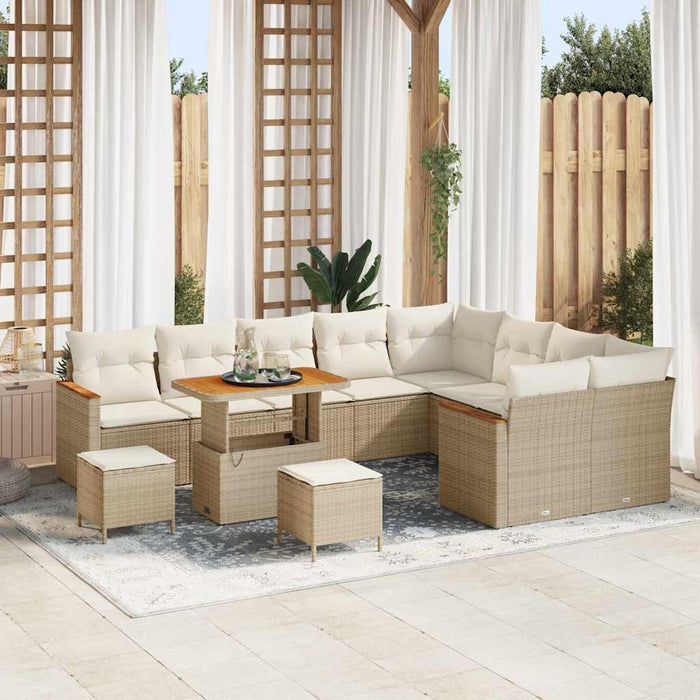Set divani giardino  12 pezzi con cuscini beige in polyrattan e acacia 3365036
