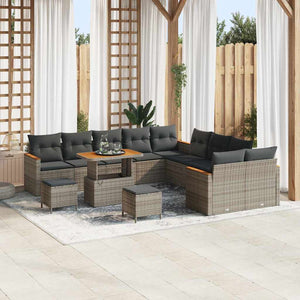Set di Sofà da Giardino 13 Pezzi con Cuscini Grigio Polyrattan Acacia 3365058