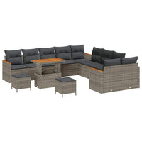 Set di Sofà da Giardino 13 Pezzi con Cuscini Grigio Polyrattan Acacia 3365058