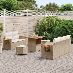 Set Divano da Giardino 8 Pezzi con Cuscini Beige Polyrattan Acacia 3365066