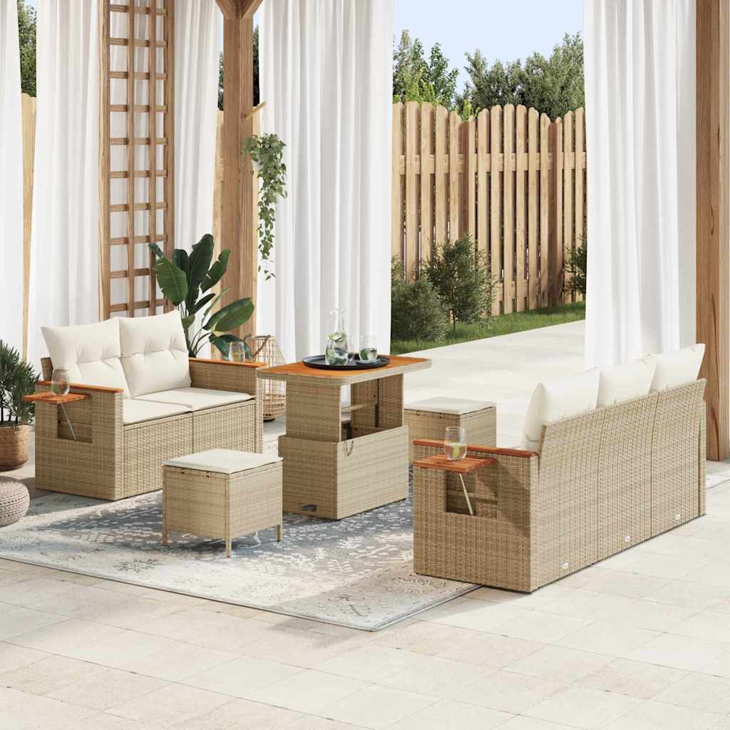 Set Divano da Giardino  8 Pezzi con Cuscini Beige Polyrattan Acacia 3365071