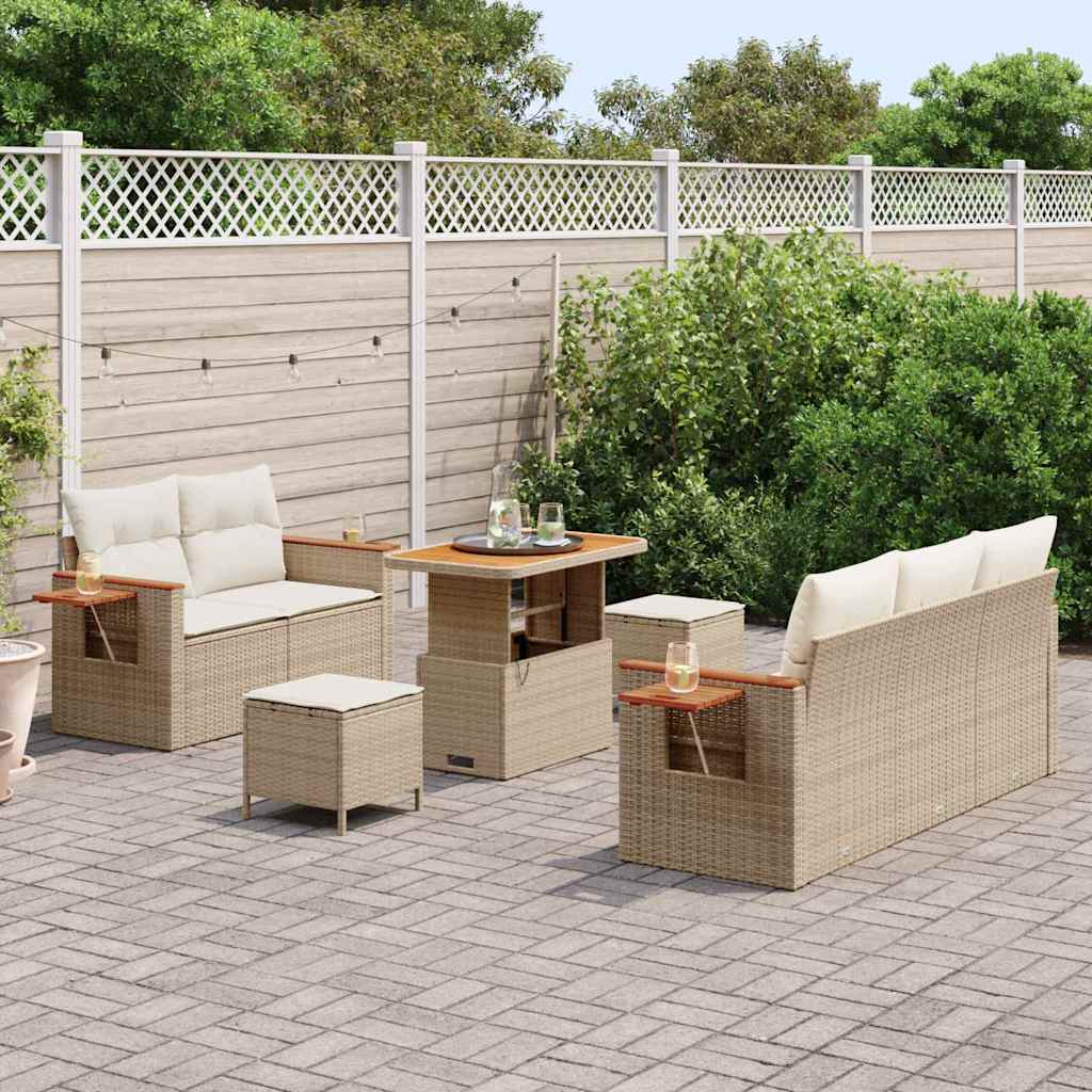 Set Divano da Giardino  8 Pezzi con Cuscini Beige Polyrattan Acacia 3365071