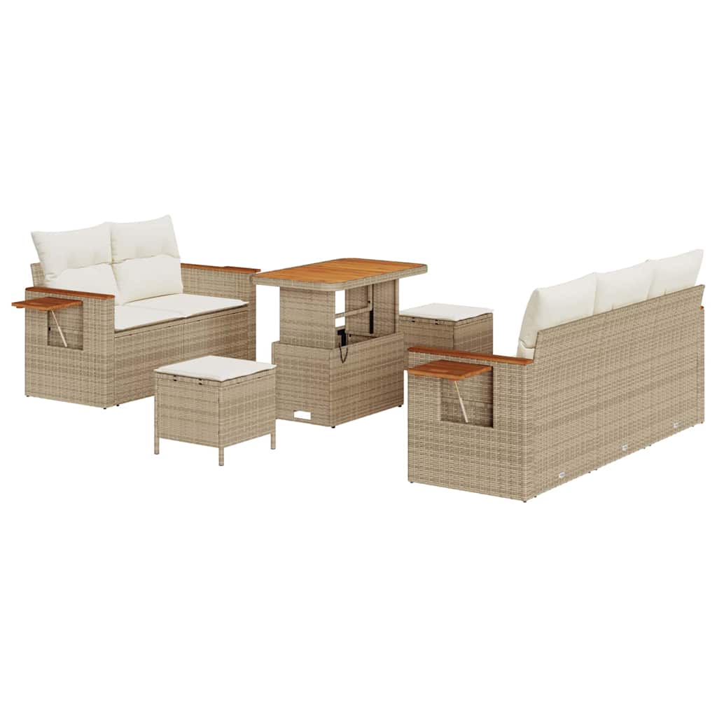 Set Divano da Giardino  8 Pezzi con Cuscini Beige Polyrattan Acacia 3365071