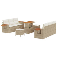 Set Divano da Giardino da 9 Pezzi con Cuscini Beige Polyrattan Acacia 3365081