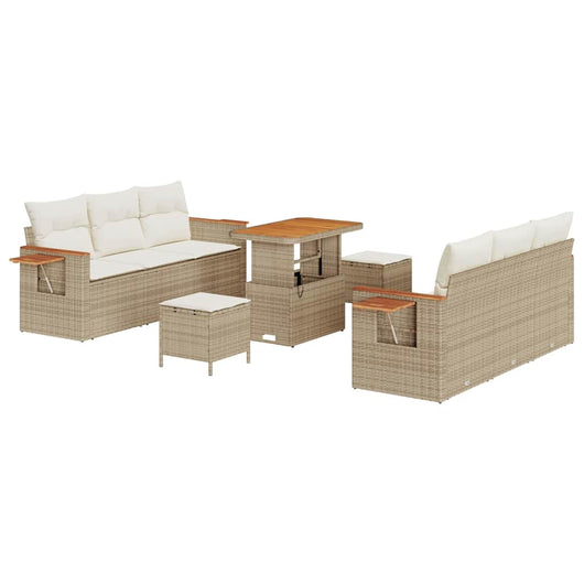 Set Divano da Giardino da 9 Pezzi con Cuscini Beige Polyrattan Acacia 3365081