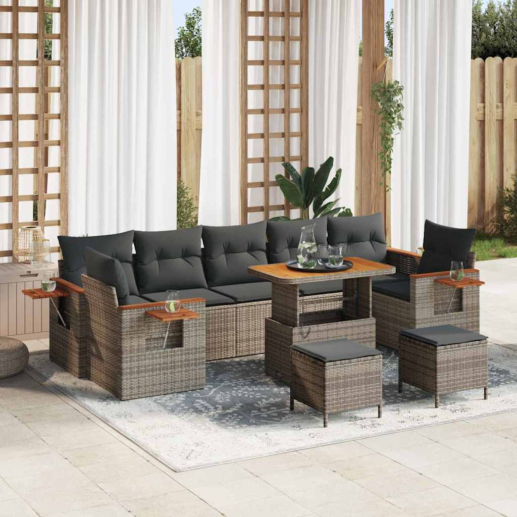 Set Divano Giardino 10 Pezzi con Cuscini Grigio Polyrattan Acacia 3365113