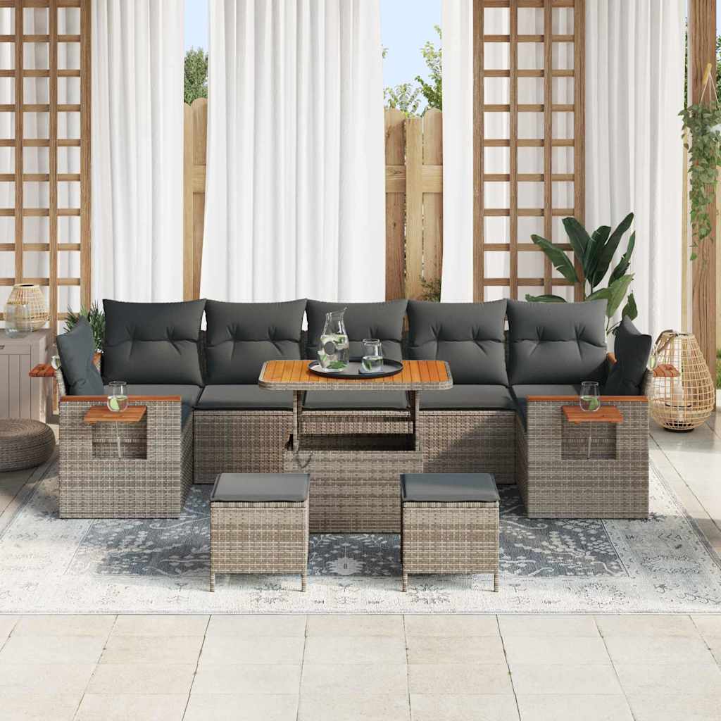 Set Divano Giardino 10 Pezzi con Cuscini Grigio Polyrattan Acacia 3365113
