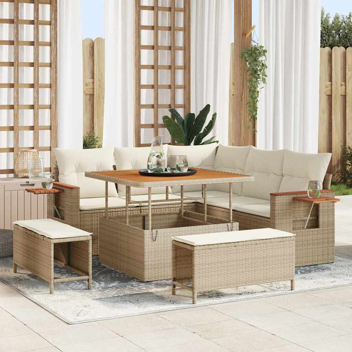 Set divani giardino 8 pezzi con cuscini Beige Polyrattan Acacia 3365116