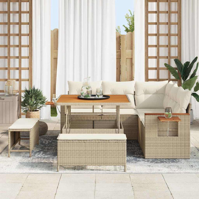 Set divani giardino 8 pezzi con cuscini Beige Polyrattan Acacia 3365116