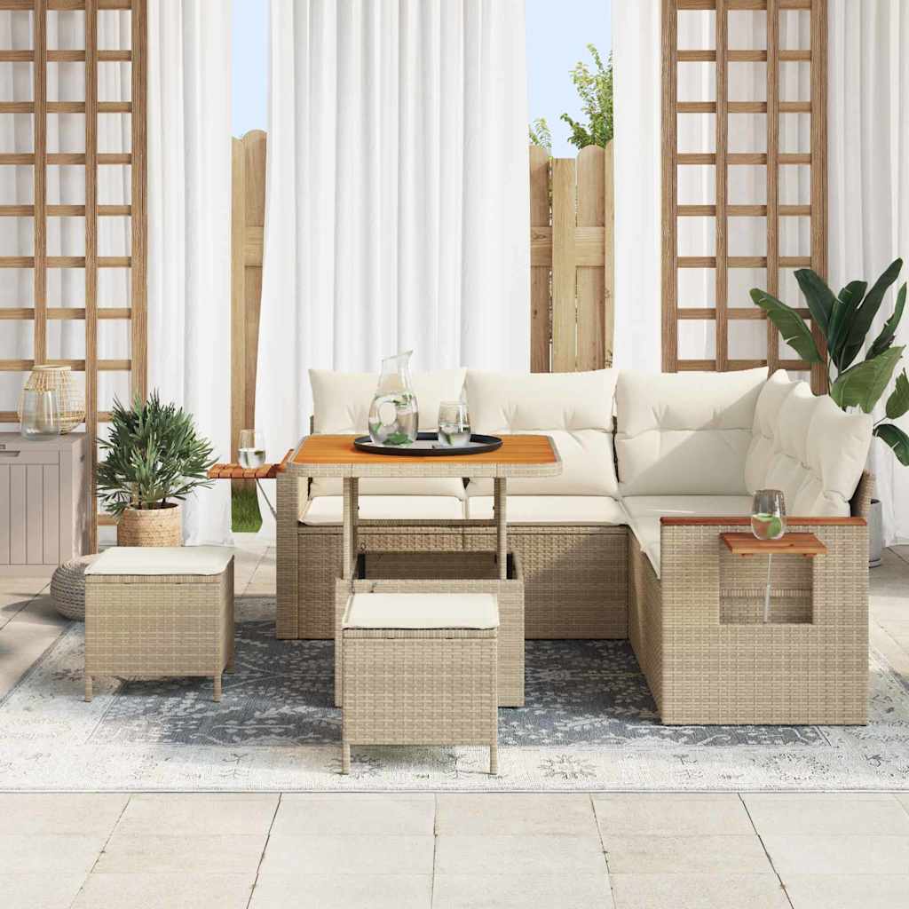 Set Divano Giardino  8 Pezzi con Cuscini Beige Polirattan Acacia 3365121