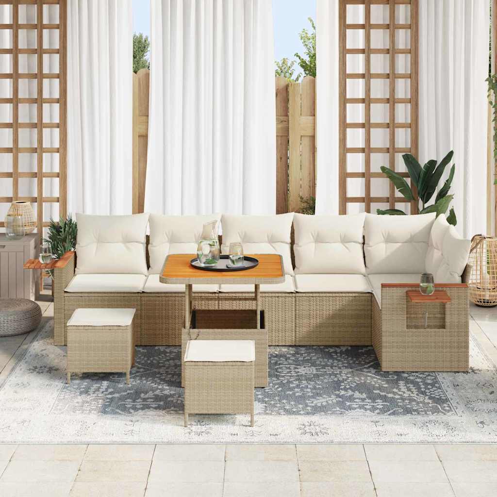 Set Divano da Giardino con cuscino 9 pcs Beige Poly Rattan 3365141
