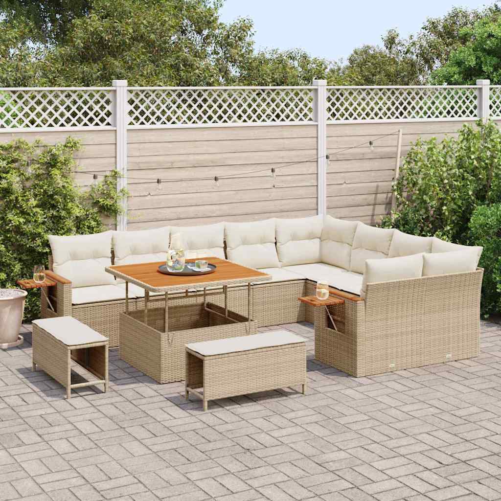 Set Divani Giardino  12 Pezzi con Cuscini Beige Rattan Polieuterano 3365156