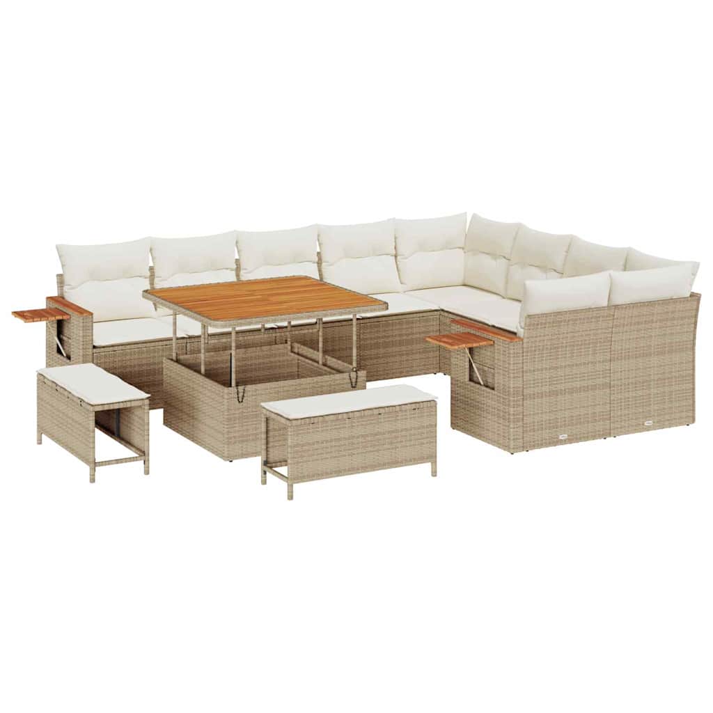 Set Divani Giardino  12 Pezzi con Cuscini Beige Rattan Polieuterano 3365156
