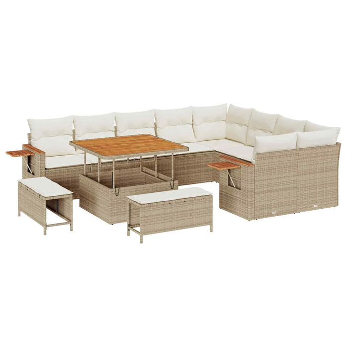 Set Divani Giardino  12 Pezzi con Cuscini Beige Rattan Polieuterano 3365156
