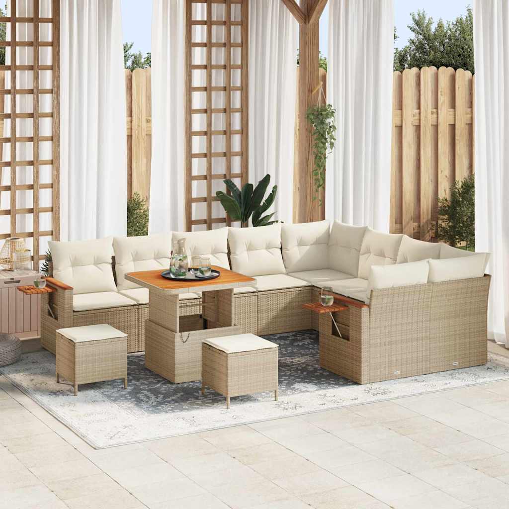 Set Divani Giardino 12 Pezzi con Cuscini Beige Polirattan Acacia 3365161