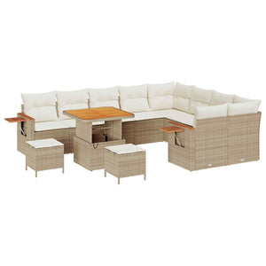 Set Divani Giardino 12 Pezzi con Cuscini Beige Polirattan Acacia 3365161