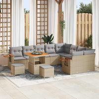 Set Divano da Giardino da 12 Pezzi con Cuscini Beige Vimini Poly Rattan Acacia 3365162