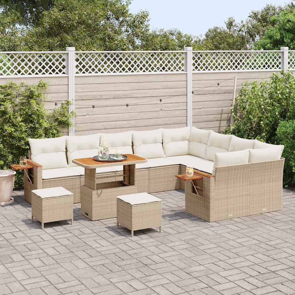 Set Divano da Giardino 12 Pezzi con Cuscini Beige Polyrattan Acacia 3365166