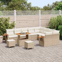 Set Divano da Giardino 12 Pezzi con Cuscini Beige Polyrattan Acacia 3365166