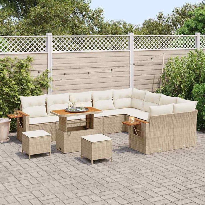 Set Divano da Giardino 12 Pezzi con Cuscini Beige Polyrattan Acacia 3365166