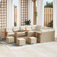 Set di Sofà da Giardino da 13 Pezzi con Cuscini Beige in Rattan Polietilene e Acacia 3365171