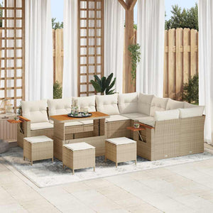 Set di Sofà da Giardino da 13 Pezzi con Cuscini Beige in Rattan Polietilene e Acacia 3365171