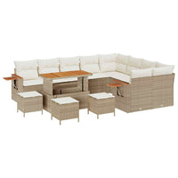 Set di Sofà da Giardino da 13 Pezzi con Cuscini Beige in Rattan Polietilene e Acacia 3365171