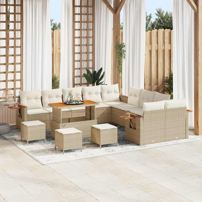 Set Divano Giardino 14 Pezzi con Cuscini Beige Polirattan Acacia 3365191