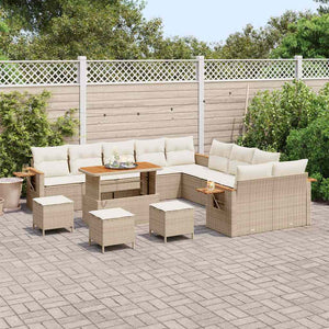 Set Divano Giardino 14 Pezzi con Cuscini Beige Polirattan Acacia 3365191
