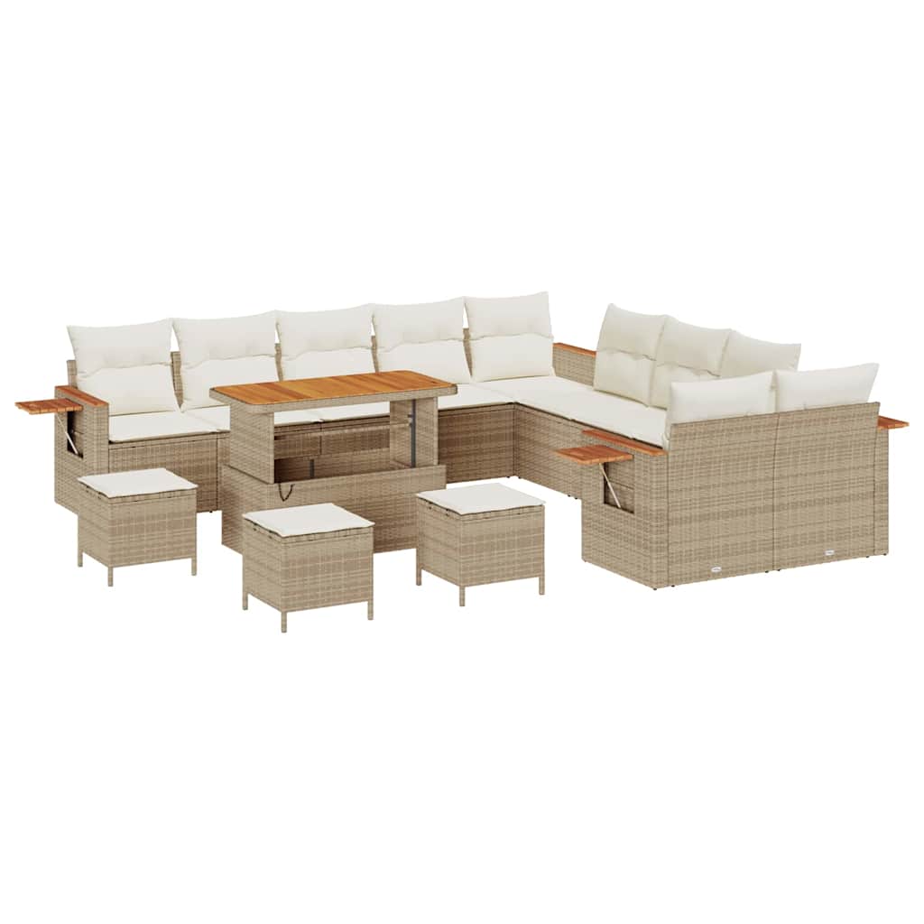 Set Divano Giardino 14 Pezzi con Cuscini Beige Polirattan Acacia 3365191