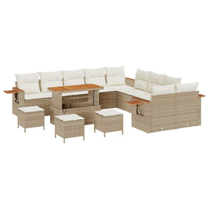 Set Divano Giardino 14 Pezzi con Cuscini Beige Polirattan Acacia 3365191