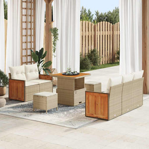 Set Divano da Giardino  8 Pezzi con Cuscini Beige Polyrattan Acacia 3365196