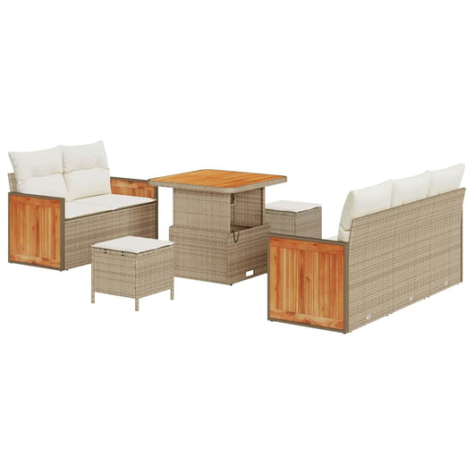 Set Divano da Giardino  8 Pezzi con Cuscini Beige Polyrattan Acacia 3365196