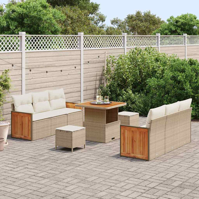 Set Giardino vitaXL 9 Pezzi con Cuscini Rattan Beige Acacia 3365206